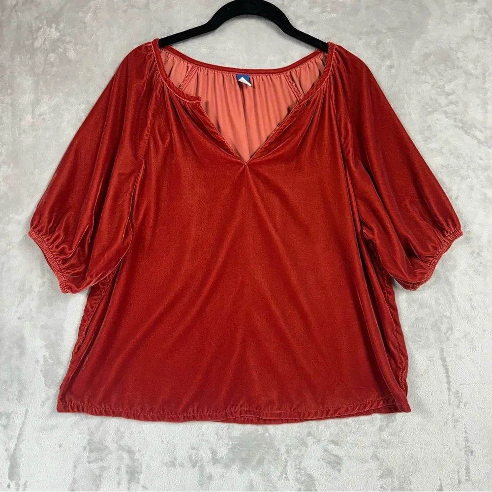 Old Navy Velvet Velour V Neck Puff Sleeve Blouse Sz M